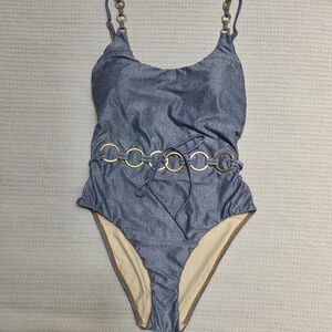 New PQ Blue Denim Indie Sky Swimsuit with Chain Accents One-piece size M $154